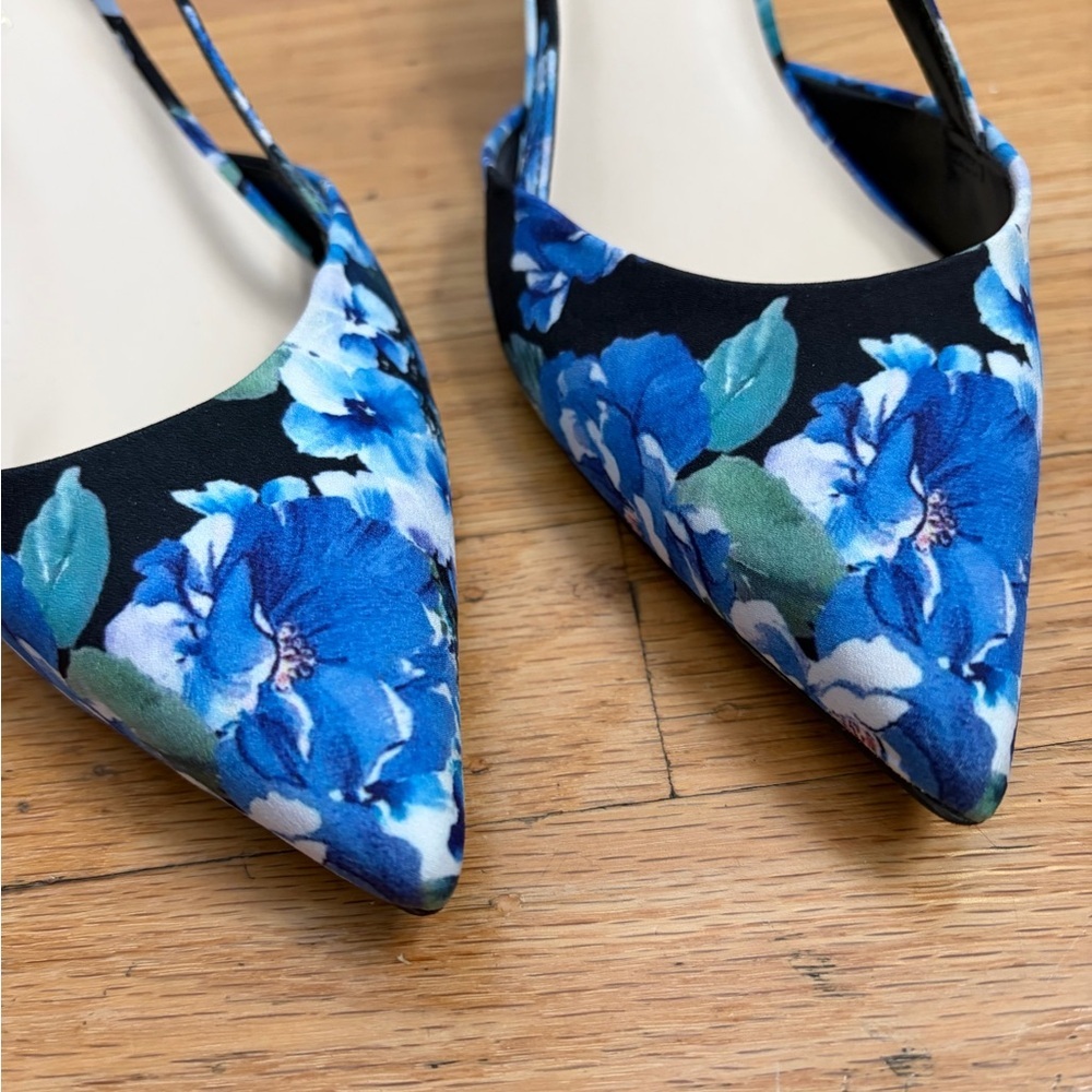 Nine West Black Floral Pointed-Toe Slingback Heels EUC Size 7.5 - Picture 5 of 9
